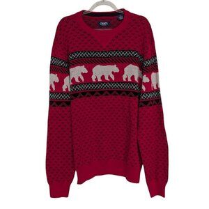 Chaps Polar Bear Sweater Mens Size Large Red Christmas Holiday Cotton Crew Neck